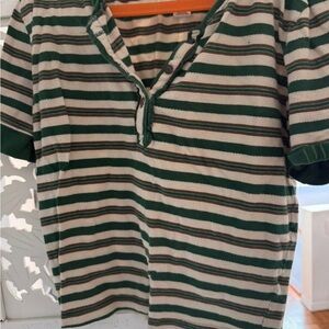 BDG Green and White Striped Henley